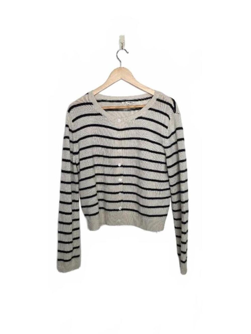Reformation Clara Striped Cashmere Cardigan Size X Large Black White